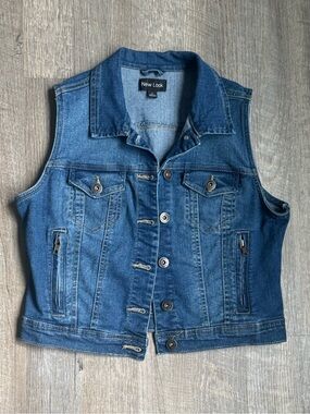 New Look Denim Utility Vest 4 Pocket Button Front Size L